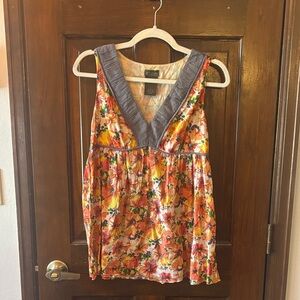 Anthropologie Multicolor Floral V-Neck Blouse